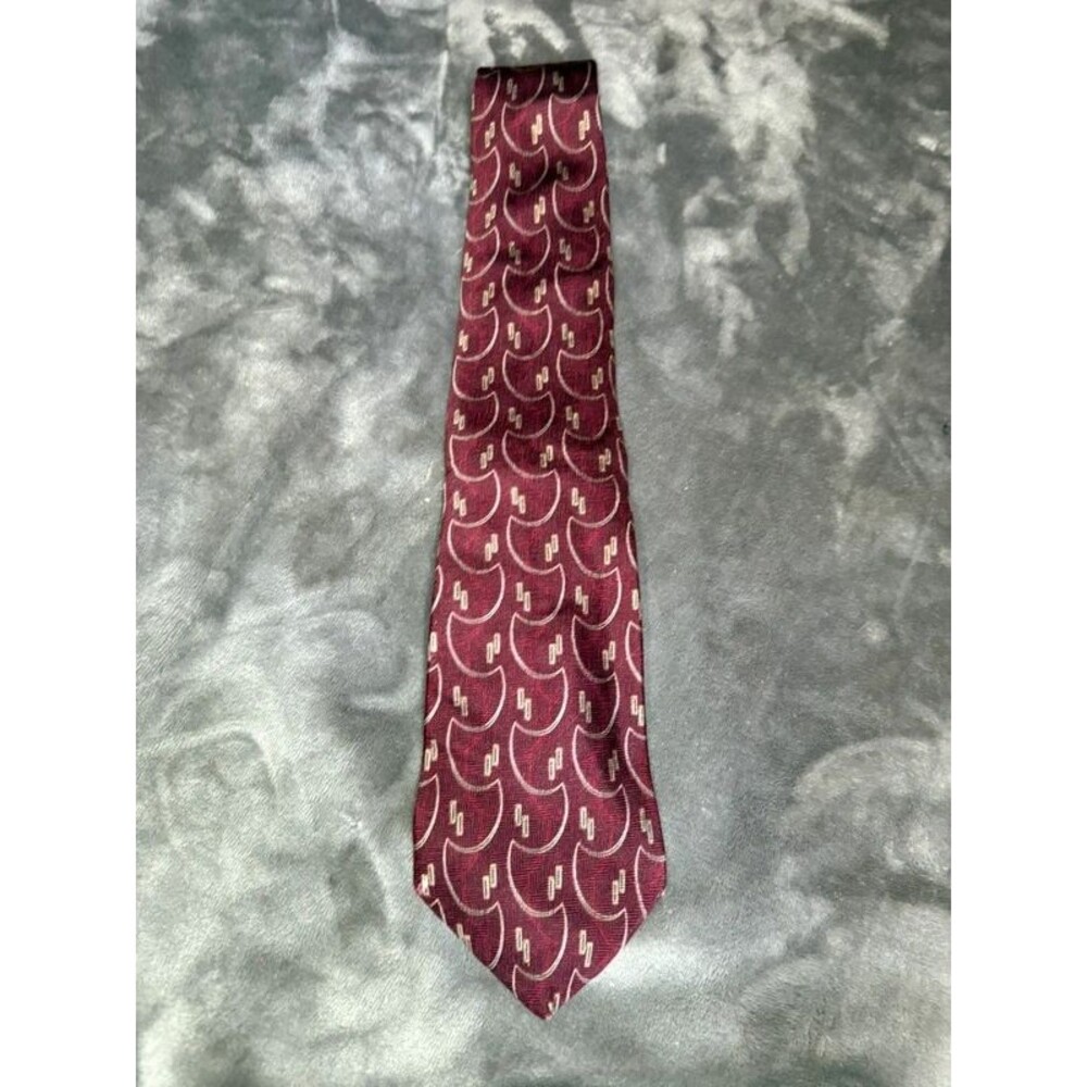 VTG Bill Blass Black Label Silk Tie Burgundy Geometric Made Mexico Necktie